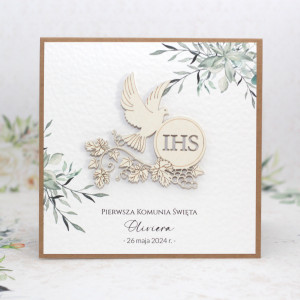 Personalizowana kartka komunijna - z tekturową wycinanką