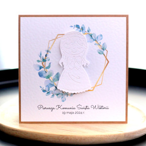 #10 Personalizowana kartka komunijna z wiankiem eukaliptusowym - dla dziewczynki