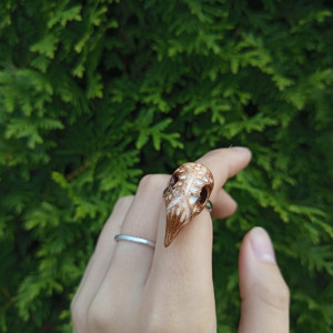 pierścionki z czaszkami ptaków wykonane z masy polimerowej, magic, fantasy, goblincore