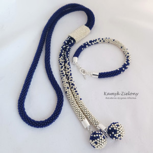 Naszyjnik z opaską i bransoletka, granatowo-srebrny