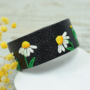 Duża, wsuwana bransoletka z rumiankami