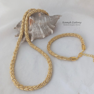 Komplet ze szklanych koralików, złoty