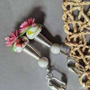 Klipsy orientalne kolorowe kwiaty