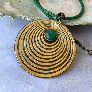 Miedziany naszyjnik z awenturynem Słoneczne orbity c1204