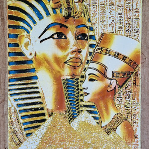 Papirus, Nefertiti i Tutanchamon,  30x40cm, Oryginalny 100%, Egipt, Obraz, papier papirusowy
