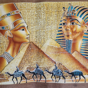 Nefertiti i Tutanchamon, 90x65cm, Oryginalny 100%, Egipt, Obraz, papier papirusowy