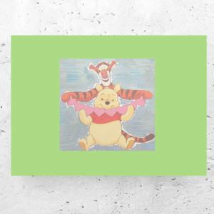 bajkowy obrazek z Kubusiem Puchatkiem i Tygryskiem, Kubuś Puchatek plakat A4, Kubuś Puchatek obrazek 21x30, plakaty do dziecięcego pokoju, miś plakat, tygrysek plakat, plakat z misiem, poster