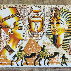 Papirus, Nefertiti i Tutanchamon, 30x40cm, Oryginalny 100%, Starożytny Egipt