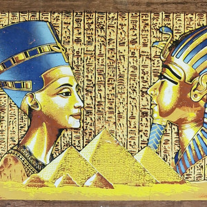 Papirus, Nefertiti i Tutanchamon, 30x40cm, Oryginalny 100%, Starożytny Egipt, Obraz