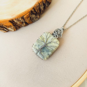Naszyjnik 'Drzewo Życia' Agat stal chirurgiczna wisiorek handmade