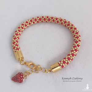 Bransoletka z truskawką, złoto-czerwona