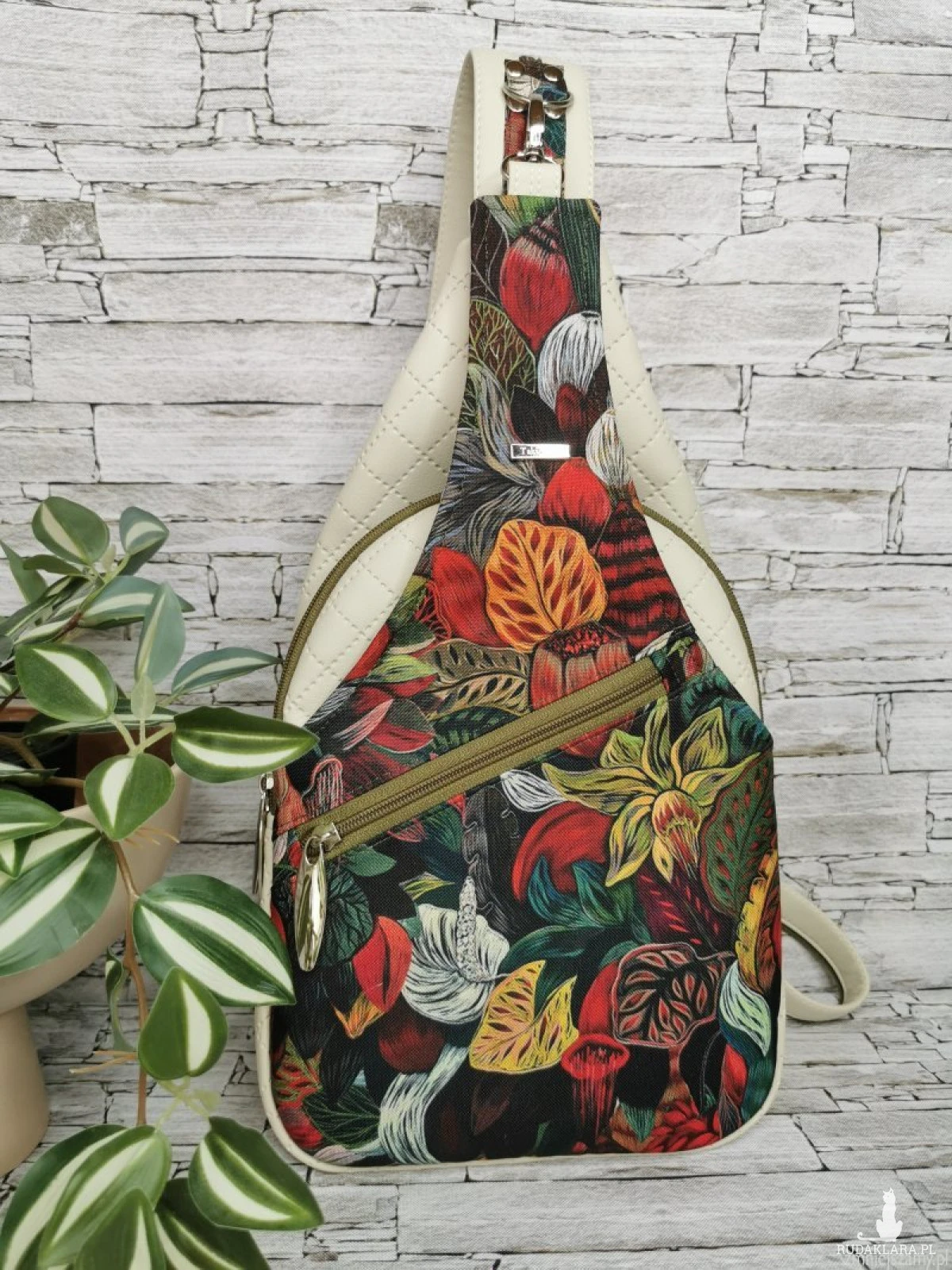 Plecak damski dwukomorowy  na jedno ramię - ogród by forest forever