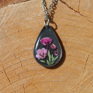 Srebrna łezka zawieszka srebrny wisiorek kwiat naszyjnik żywica z żywicy suszone kwiaty z kwiatami naturalne kobieca fioletowe różowe czarne