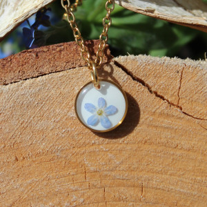 Niezapominajka złota zawieszka złoty wisiorek kwiat naszyjnik żywica z żywicy kwiaty