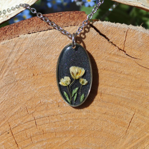 Cytrynowy bukiet srebrna zawieszka srebrny wisiorek naszyjnik żywica z żywicy kwiaty z kwiatami jajowata retro naturalna dziewczęca kobieca czarna