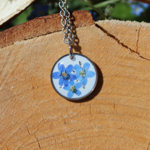 Niezapominajka srebrna zawieszka srebrny wisiorek kwiat naszyjnik żywica z żywicy kwiaty