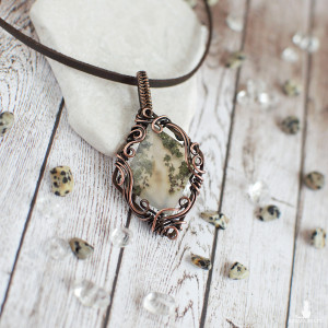 Wisior agat mszysty fantazyjny przepiękny geometryczny miedź antyczna