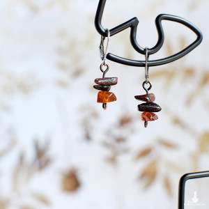 Kolczyki bursztyn nieregularny wyjątkowe antyczna miedź piękne