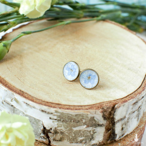 Kolczyki sztyft żywica niezapominajki delikatne kolor antyczny brąz