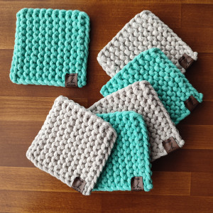 Podkładki pod kubek - zestaw turkus-beż 6 szt.