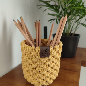 Żółty koszyk, osłonka na doniczkę, doniczka HANDMADE