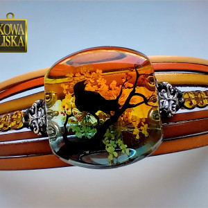 Raven - bransoleta z żywicy i rzemieni