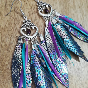 Kolczyki z włoskiej skóry holo boho