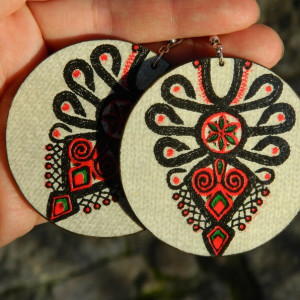Duże okrągłe kolczyki z parzenicą, góralski podhalański wzór, biżuteria boho etno folk