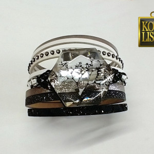 Zimny kryształ - bransoleta z żywicy i rzemieni