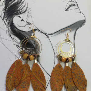 Kolczyki z włoskiej skóry miodowo musztardowe lunaboho