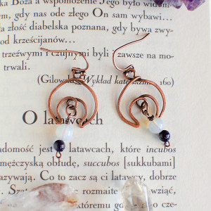 Kolczyki lunula antyczna miedź księżyc półksiężyc słowiańskie opalit noc Kairu