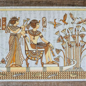 Papirus, Tutanchamon z żoną Miesiąc Miodowy, 60x40 cm, Oryginalny 100%, Egipt, Obraz, papier papirusowy