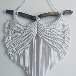 Skrzydła białe, makrama, ozdoba na ścianę , ozdoba do domu