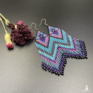 KOLCZYKI INDIAŃCE - czarny, turkus, fiolet, róż #764