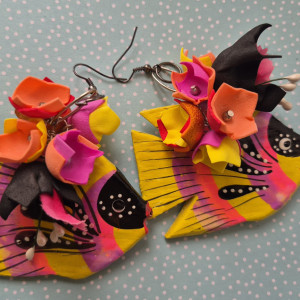 Kolczyki  drewniane ryby malowane