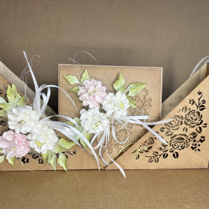 211,,ślubny komplet w kolorze eco, kartka w pudełku z torebką