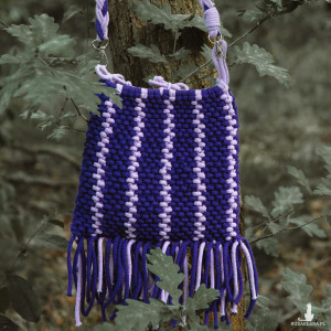 Torba dwukolorowa z nieregularnymi frędzlami hippie boho z ciekawym splotem (makrama)