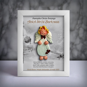 Pamiątka Chrztu Świętego - ramka 15x20 z aniołkiem