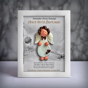 Pamiątka Chrztu Świętego - ramka 15x20 z aniołkiem