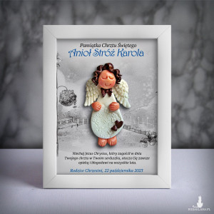 Pamiątka Chrztu Świętego - ramka 15x20 z aniołkiem