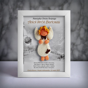 Pamiątka Chrztu Świętego - ramka 15x20 z aniołkiem