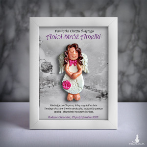 Pamiątka Chrztu Świętego - ramka 15x20 z aniołkiem