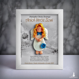 Pamiątka Chrztu Świętego - ramka 15x20 z aniołkiem