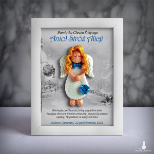 Pamiątka Chrztu Świętego - ramka 15x20 z aniołkiem