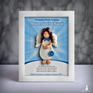 Pamiątka Chrztu Świętego - ramka 15x20 z aniołkiem