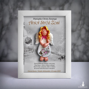 Pamiątka Chrztu Świętego - ramka 15x20 z aniołkiem