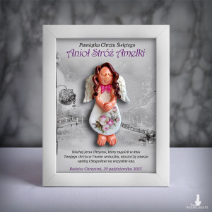 Pamiątka Chrztu Świętego - ramka 15x20 z aniołkiem