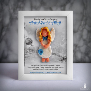 Pamiątka Chrztu Świętego - ramka 15x20 z aniołkiem