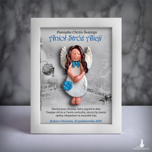 Pamiątka Chrztu Świętego - ramka 15x20 z aniołkiem