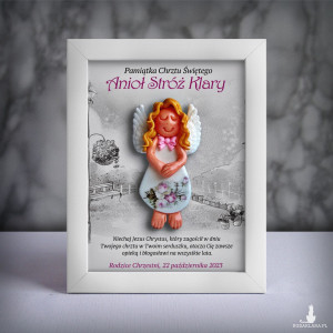 Pamiątka Chrztu Świętego - ramka 15x20 z aniołkiem